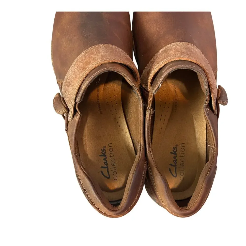 Clarks Collection Brown Leather Mary Jane Comfort Clogs Women's 9 Comfort Work